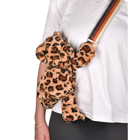 Ursulet din plus - geanta crossbody adorabila, 30 cm, imprimeu leopard - imagine 9